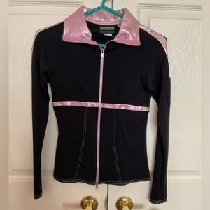 Se_Ku Skatewear Pink Black Zip Up Jacket Ice Skater Warmup Shiny NWT ADULT XS
